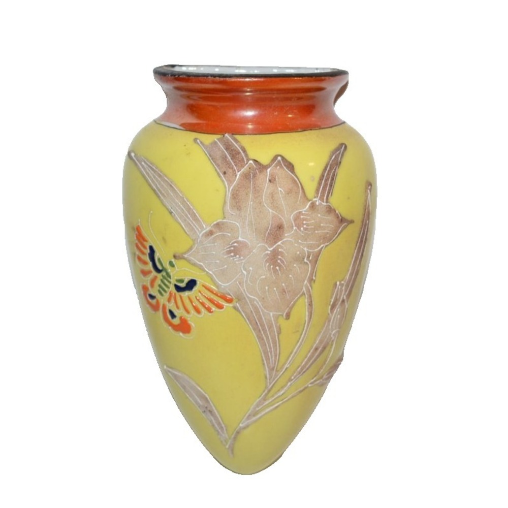 Vtg Japan Ceramic Wall Pocket Butterfly‎ Hand-Painted Yellows Orange FLAW